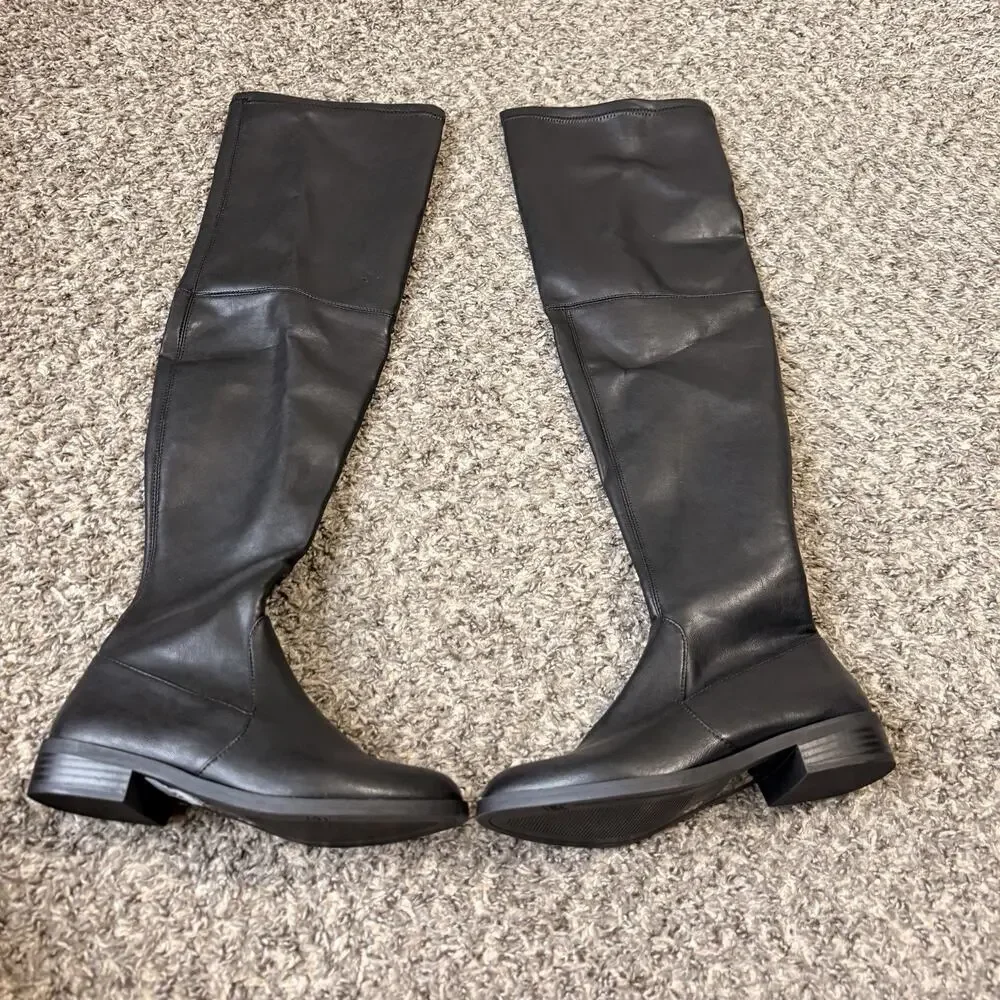 INC Irinaa Over The Knee Boots Black Vegan Leather Stretch Size 5.5 M New